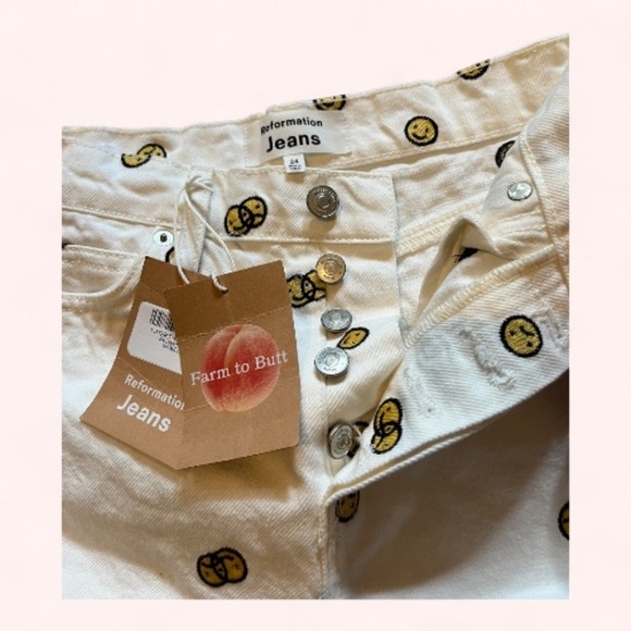 Reformation Mixed Emotions Smiley High Rise Straight Leg Cotton Jeans Sz 24 NWT - Picture 6 of 13